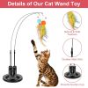 2 Cat Wand Toys with Suction Cup Double Head Interactive Cat Feather Toy 9Pcs Teaser Replacements with Bell Cats Self Playing Hanging Indoor Cat Toy