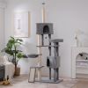 Cat Tree, 105-Inch Cat Tower for Indoor Cats, Plush Multi-Level Cat Condo with 3 Perches, 2 Caves, Cozy Basket and Scratching Board, GRAY COLOR