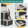 3-Tier Wooden Outdoor & Indoor Cat House Suitable for 1-3 Cats Cat Enclosure Resting Box with 4 Platforms and 2 doors Cat Shelter Kitty House with a J