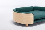 Scandinavian style Elevated Dog Bed Pet Sofa With Solid Wood legs and Bent Wood Back, Velvet Cushion,Mid Size,Dark green