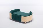 Scandinavian style Elevated Dog Bed Pet Sofa With Solid Wood legs and Bent Wood Back, Velvet Cushion,Mid Size,Dark green