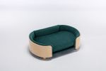 Scandinavian style Elevated Dog Bed Pet Sofa With Solid Wood legs and Bent Wood Back, Velvet Cushion,Mid Size,Dark green