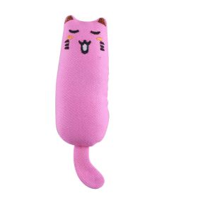 EW pet thumb toy small expression plush catnip teaser stick (Color: Pink)