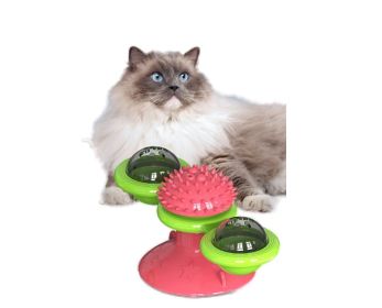 Cat Turntable Toy, Multifunction Catnip Rotating Windmill Toys with Strong Suction Cup, Interactive Play Self Groomer Massage Toy (Color: Pink)