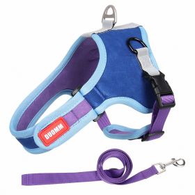 dog Harnesses and dog leash set; Suede Pet Chest Strap Saddle Vest Style Dog Chest Back Reflective Dog Strap Dog Rope Wholesale (colour: blue, Specification (L * W): M)