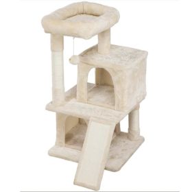 36" Cat Tree with Condo and Scratching Post Tower Kitten Activity Plush Play House Cat Nest (Color: Beige)