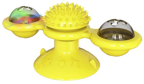 Pet Life 'Windmill' Rotating Suction Cup Spinning Cat Toy (Color: Yellow)