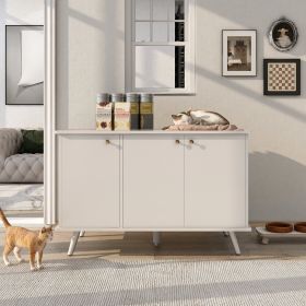 Litter Box Enclosure, Cat Litter Box Furniture with Hidden Plug, 3 Doors,Indoor Cat Washroom Storage Bench Side Table Cat House, Large Wooden Enclused (Color: White)