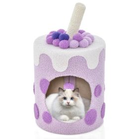 Bubble Tea Cat Tree Tower with Scratching Post (Color: Purple)