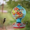 Hummingbird Feeders For Outdoors Hanging; Hand Blown Glass Hummingbird Feeder with Attractive Spiral Pattern For Garden Decor